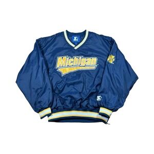 Vintage Starter Michigan Wolverines V-Neck Windbreaker Pullover Navy Mens XL